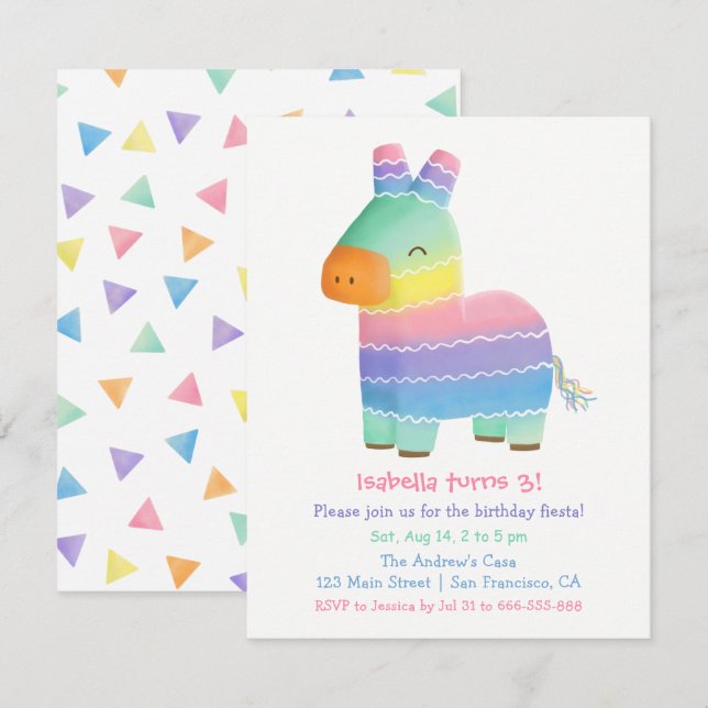 Cute Pinata Mexican Fiesta Kids Birthday Party Invitation (Front/Back)