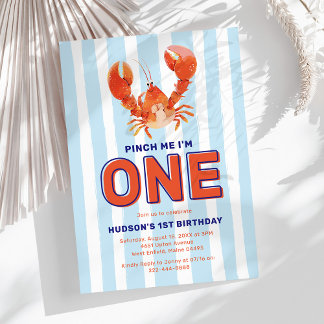 Cute Pinch Me Lobster 1st Birthday Invitation