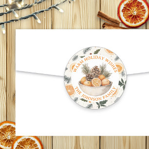 Cute Pine Cones and Oranges Personalized Christmas Classic Round Sticker