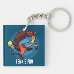 Cute Pine Marten Tennis Pro Trick Shot Cartoon Keychain