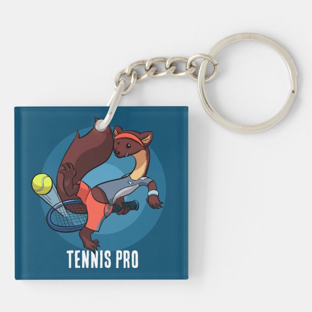 Cute Pine Marten Tennis Pro Trick Shot Cartoon Keychain (Back)