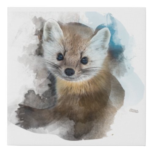 Cute Pine Marten Watercolor Wildlife Faux Canvas Print