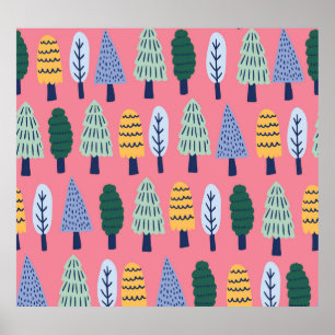 Cute pine trees: kids' pattern. poster