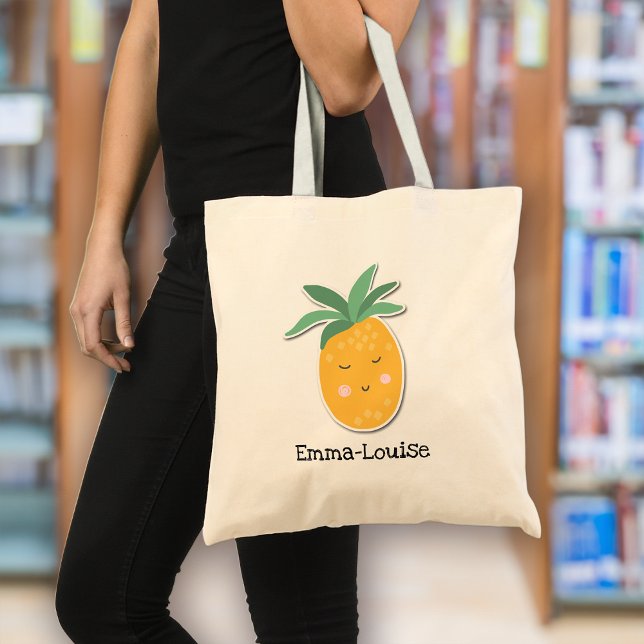 Cute Pineapple Add Your Name Tote Bag (Creator Uploaded)