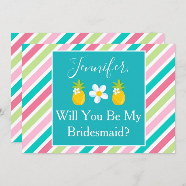 Cute Pineapple Bridesmaid Proposal Invitation (Front/Back)