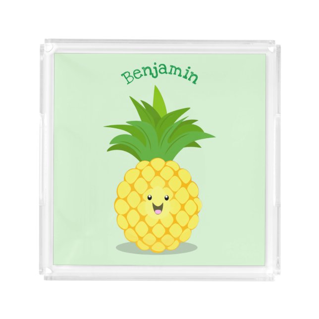 Cute pineapple cartoon illustration acrylic tray (Front)