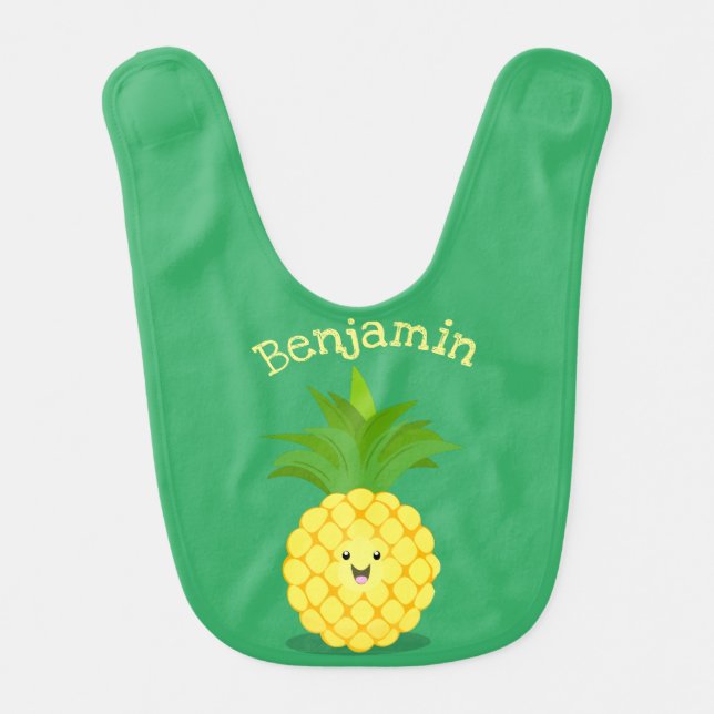 Cute pineapple cartoon illustration baby bib (Front)