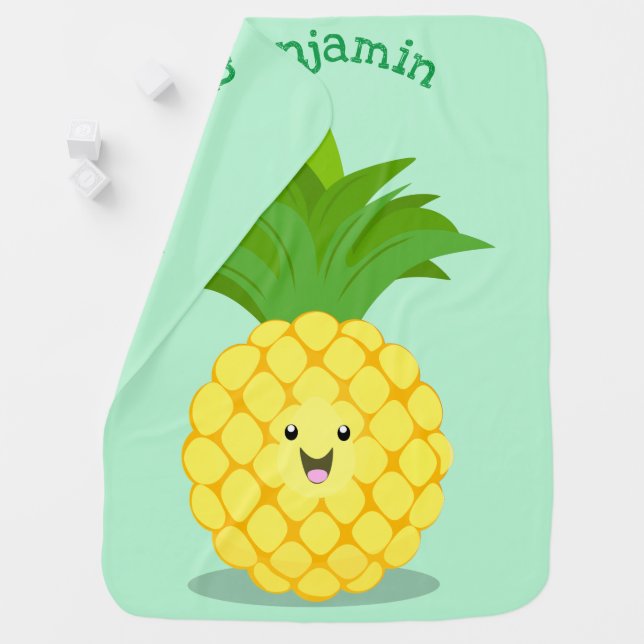 Cute pineapple cartoon illustration baby blanket (In Situ)