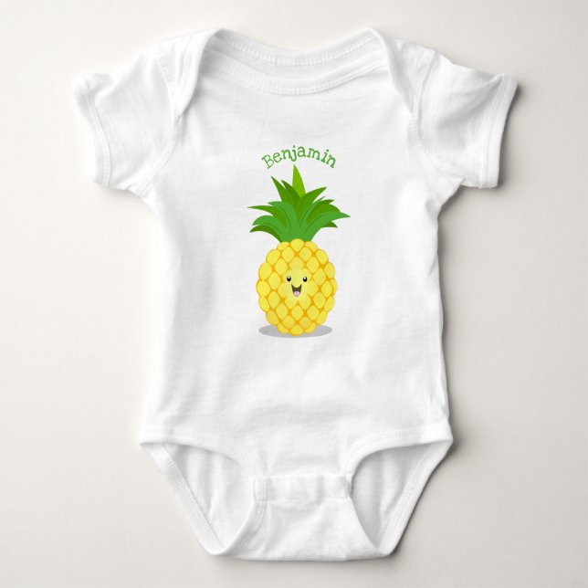 Cute pineapple cartoon illustration baby bodysuit (Front)