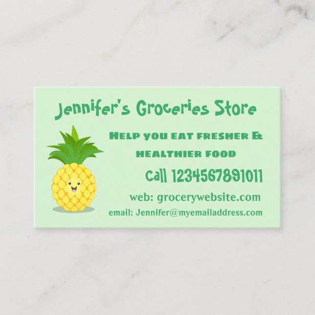 Cute pineapple cartoon illustration business card (Front)