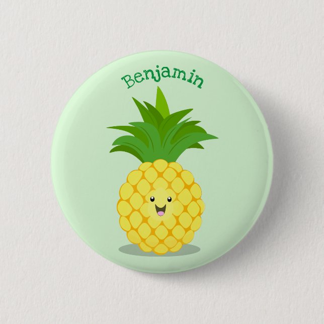 Cute pineapple cartoon illustration button (Front)