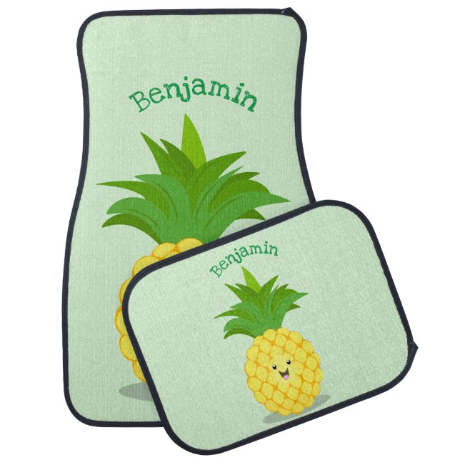 Cute pineapple cartoon illustration  car floor mat (Set)