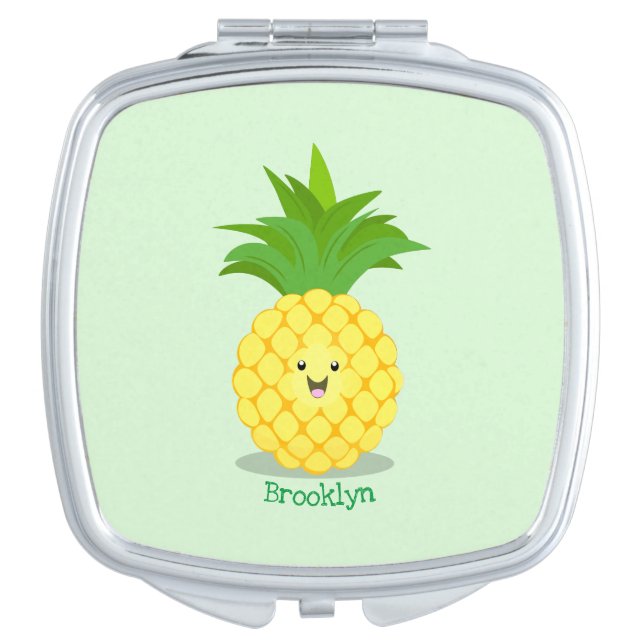 Cute pineapple cartoon illustration compact mirror (Front)
