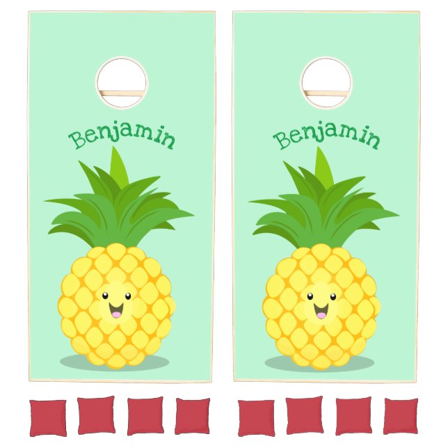 Cute pineapple cartoon illustration cornhole set (Set)