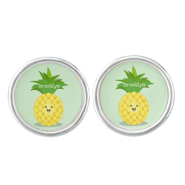 Cute pineapple cartoon illustration cufflinks (Front)