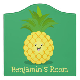 Cute pineapple cartoon illustration door sign
