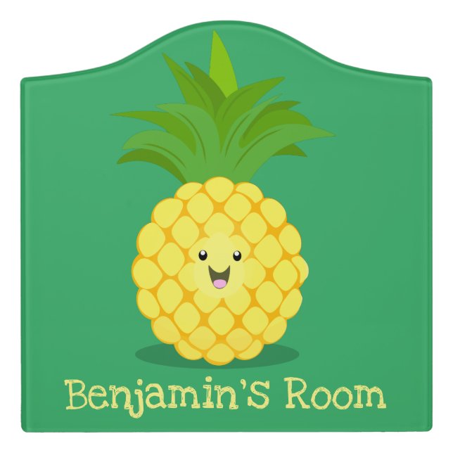 Cute pineapple cartoon illustration door sign (Large Crest Front)