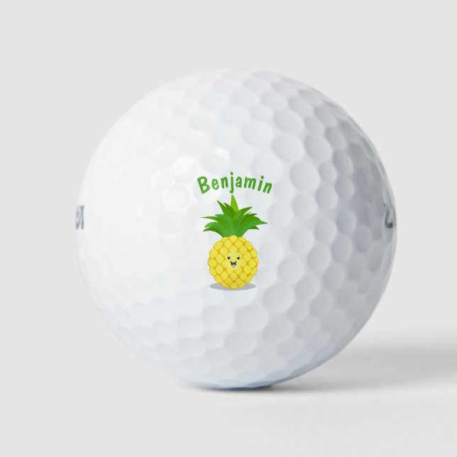 Cute pineapple cartoon illustration golf balls (Front)