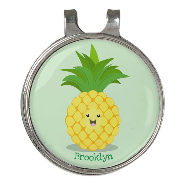 Cute pineapple cartoon illustration golf hat clip (Front)