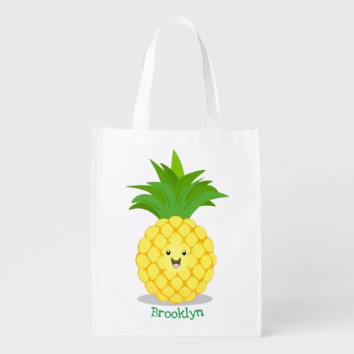 Cute pineapple cartoon illustration grocery bag