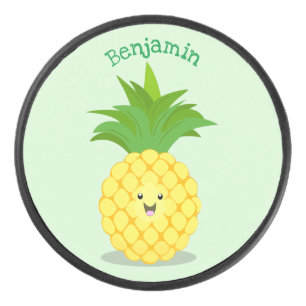 Cute pineapple cartoon illustration hockey puck