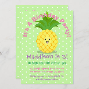 Cute pineapple cartoon illustration invitation