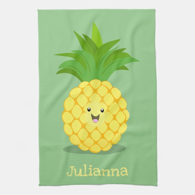 Cute pineapple cartoon illustration kitchen towel (Vertical)