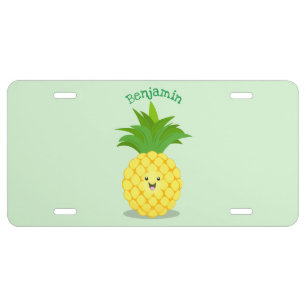Cute pineapple cartoon illustration license plate