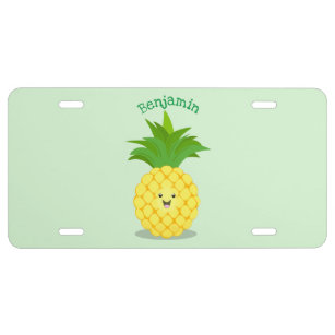 Cute pineapple cartoon illustration  license plate