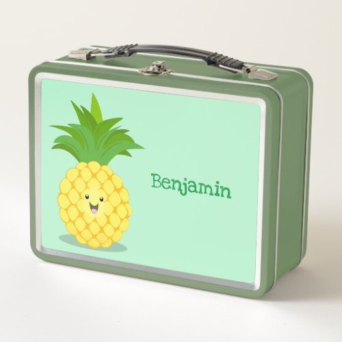 Cute pineapple cartoon illustration metal lunch box