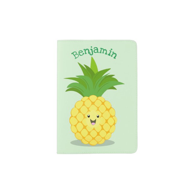 Cute pineapple cartoon illustration passport holder (Front)