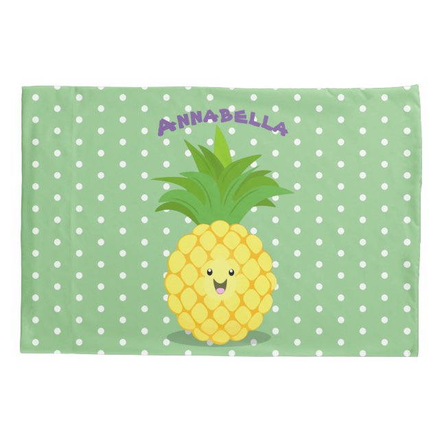 Cute pineapple cartoon illustration pillow case (Back)