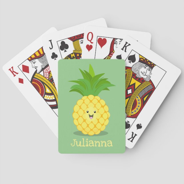 Cute pineapple cartoon illustration poker cards (Back)