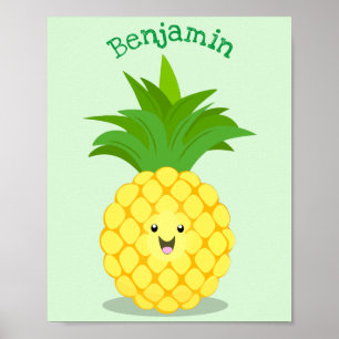 Cute pineapple cartoon illustration poster