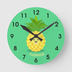 Cute pineapple cartoon illustration round clock
