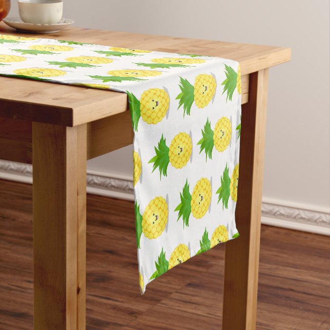 Cute pineapple cartoon illustration short table runner (In Situ)