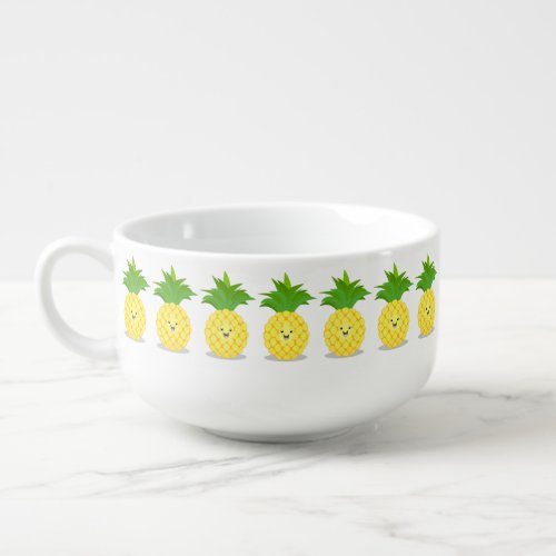 Cute pineapple cartoon illustration soup mug