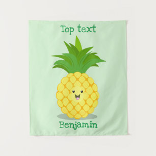 Cute pineapple cartoon illustration tapestry