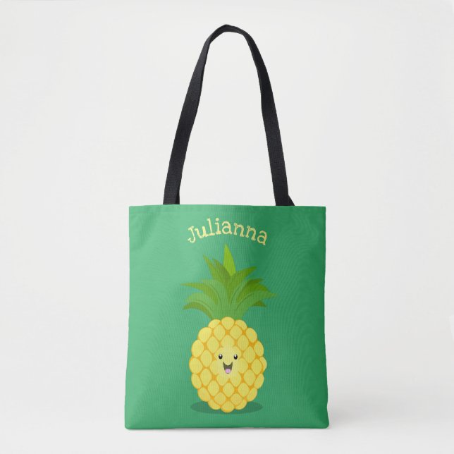 Cute pineapple cartoon illustration tote bag (Front)