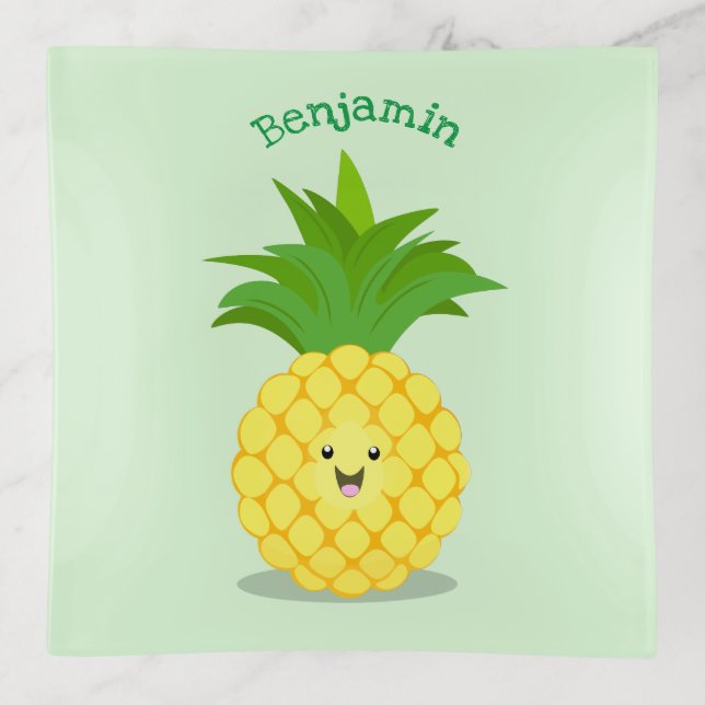 Cute pineapple cartoon illustration trinket tray (Front)