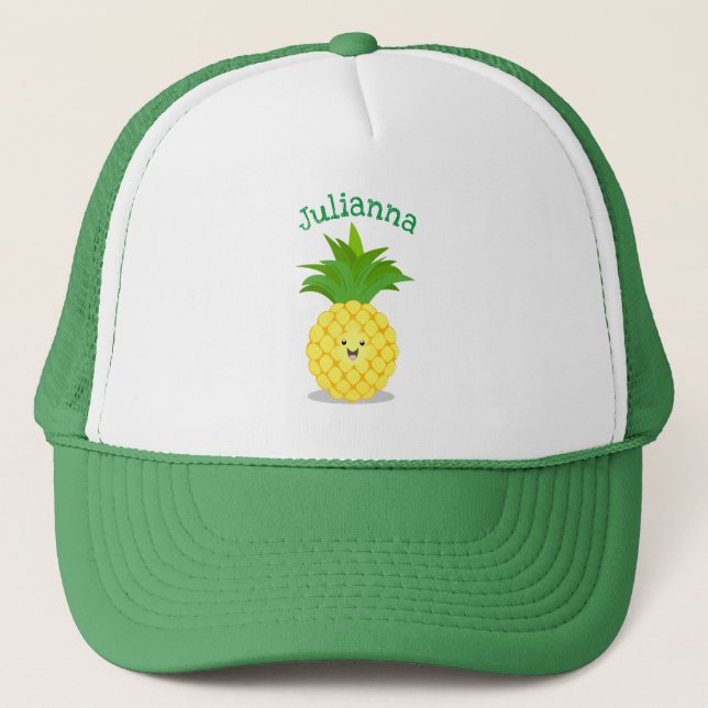 Cute pineapple cartoon illustration trucker hat (Front)