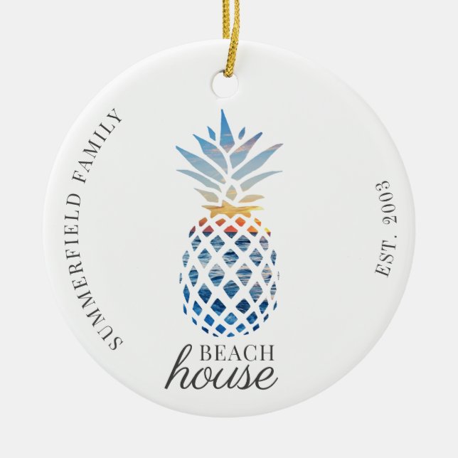 Cute Pineapple Family Beach House Holiday Ceramic Ornament (Front)