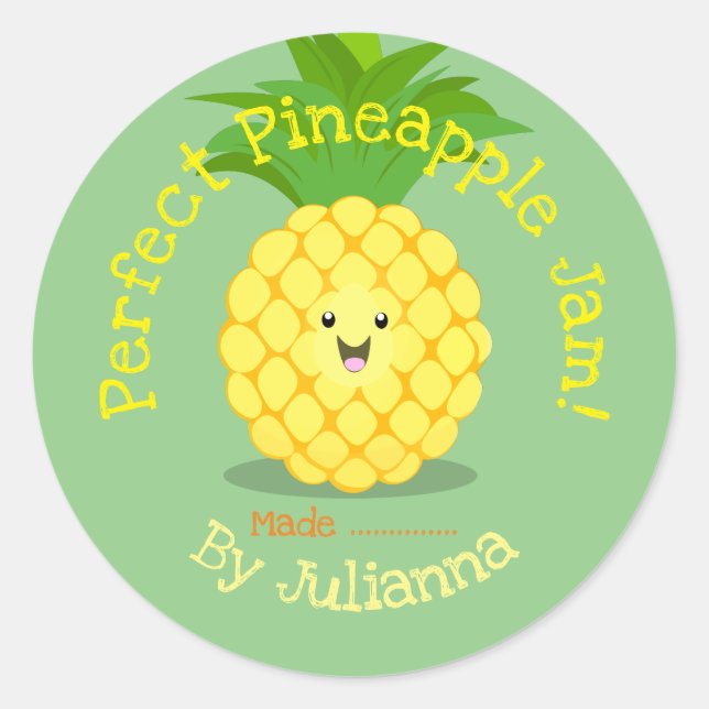 Cute pineapple fruit cartoon jam label (Front)