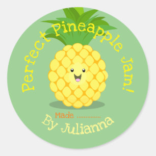 Cute pineapple fruit cartoon jam label