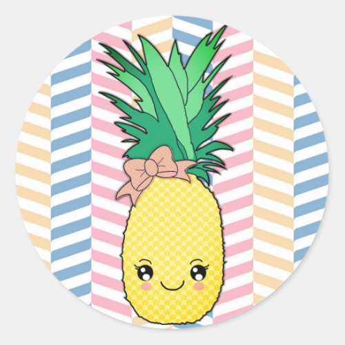 Cute Pineapple Fruit Kawaii Face Summer Style Classic Round Sticker