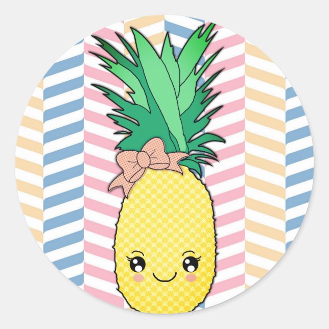 Cute Pineapple Fruit Kawaii Face Summer Style Classic Round Sticker (Front)