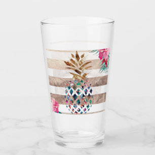 Cute Pineapple gold striped Glass