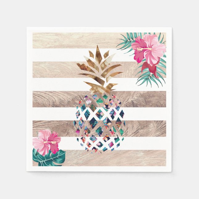 Cute Pineapple gold striped Napkins (Front)