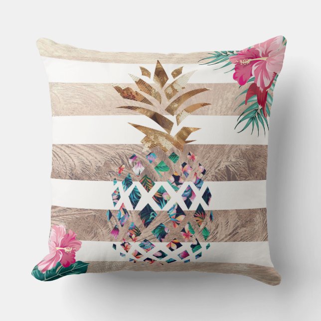 Cute Pineapple gold striped Throw Pillow (Front)