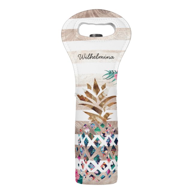 Cute Pineapple gold striped Wine Bag (Front)